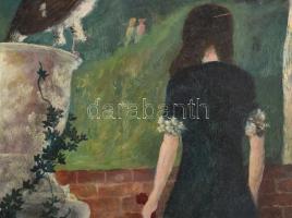 Cziráki Lajos (1917-2003): Három nővér. Olaj, farost. keretben. Apró felületi karcokkal 34x99 cm / O...