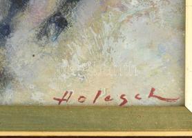 Holesch Dénes (1910-1983): Bikaviadal. Olaj, farost, jelzett, 21x28 cm. Dekoratívfa keretben. / Hole...