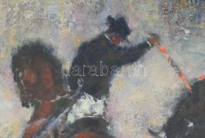 Holesch Dénes (1910-1983): Bikaviadal. Olaj, farost, jelzett, 21x28 cm. Dekoratívfa keretben. / Hole...