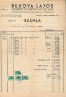 1946 Bukova Lajos épületüvegező, képkeretező által kiállított számla, 4x30 fillér okmánybélyeggel.