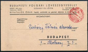 1942 Meghívó A Budapesti Polgári Lövészegyesület által 1942. évi Június hó 26-27-28-29-én rendezendő...