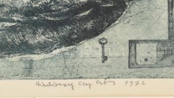 Rádóczy Gyarmathy Gábor (1943-): Bartók, a kékszakállú herceg vára. Rézkarc, papír. Jelzett. 49,5×68...