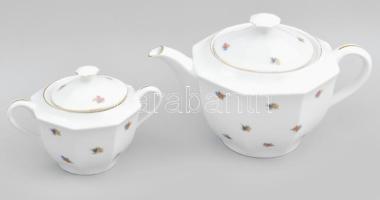 Drasche porcelán teás készlet. Hat személyes, tejkiöntő nélkül. Matricás, jelzett, kopásokkal