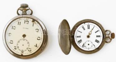 2 db régi zsebóra (Cyma, Remontoir), nem működő, sérült / hiányos állapotban, d: 40-50 mm