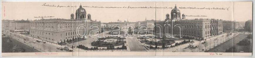 1905 Wien, Vienna, Bécs; Hofburg, Hofmuseum - 3-tiled folding panoramacard (fa)