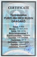 Lilásvörös rubin 4,4ct ovális kaboson csiszolással, tanúsítvánnyal
