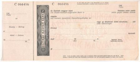 ~1910. Az Osztrák-Magyar Bank kitöltetlen csekkje T:VF