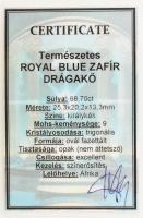 Királykék zafír 68,7 ct ovál kaboson csiszolással, tanúsítvánnyal