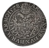 1578K-B 1/4T Ag "II. Miksa" (6,82g) T:VF ph., lapkahiba Hungary 1578K-B 1/4 Thaler "M...