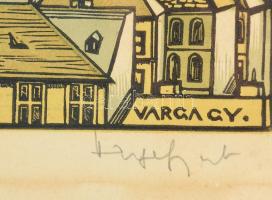 Varga Gyula (1935-2002): Budapest. Linómetszet, papír. Jelzett. Kissé foltos. 20x68 cm. Üvegezett fa...