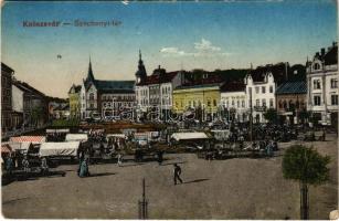 1917 Kolozsvár, Cluj; Széchenyi tér, piac, Katz Bernát üzlete / square, market, shops (EK)