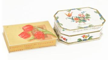 1955-1966 Budapesti Keksz- és Ostyagyár, 2 db különféle bonbonos doboz, 14,5x9x2,5 cm és 15x10,5x5,5 cm