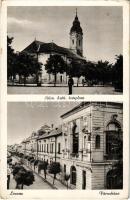 Losonc, Lucenec; Római katolikus templom, Városház, takarékpénztár / church, town hall, savings bank (EK)