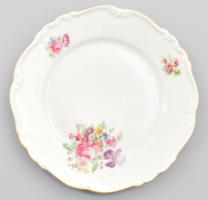 6 db Edelstein Bavaria Maria-Theresia porcelán süteményes tányér, virágmintával, aranyszínű peremmel...