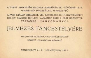 1936 Turul Szövetség jelmezes táncestély meghívó (Gózon Lajos grafikája)