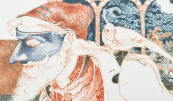 Franyó Tóth István Ferenc (1954- ): Alkimista. Herendi porcelánra festett kép. Kézzel festett, jelze...