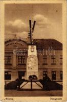 1944 Diószeg, Nagydiószeg, Sládkovicovo; Római katolikus népiskola, országzászló / school, Hungarian flag + "M. KIR. MOZGÓPOSTA 1." (fa)