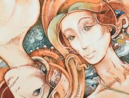 jelzés nélkül: Faragó Miklós? Aktok. porcelánra festett kép. Kézzel festett, jelzett, hibátlan 53x37...