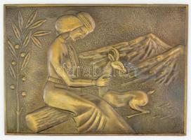 1978 Szovjet domborműves fém falikép, jelzett a hátoldalon, 14x19,5 cm