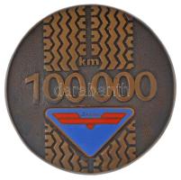 ~1980. "Ikarus - 100.000 km" részben zománcozott bronz emlékérem eredeti tokban (110mm) T:XF
