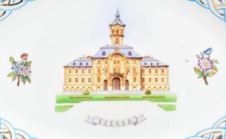 Herend Szeged áttört porcelán tál. Kézzel festett, jelzett,restaurált 21x29 cm