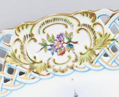 Herend Szeged áttört porcelán tál. Kézzel festett, jelzett,restaurált 21x29 cm