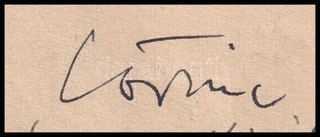 1954 Szabó Lőrinc (1900-1957) autográf aláírással és javítással ellátott gépelt levele "Kedves ...