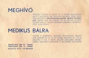 1938 Meghívó az Orvostanhallgatók Segítő Egyesülete javára rendezett medikus bálra