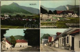 Murány, Murányalja, Muránsky hrad; Hercegi kastély, Fő utca, fűrésztelep, vár, üzlet. Josef Engel kiadása / castles, main street, sawmill, shop (EK)