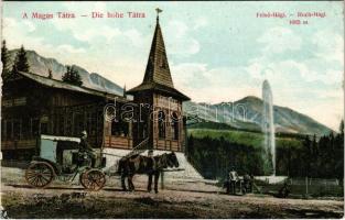 Felsőhági, Visne Hagy, Vysné Hágy (Magas-Tátra, Vysoké Tatry); Étterem, lovaskocsi. Divald Károly műintézete 1957-1908. / Speisesaal / restaurant (Rb)