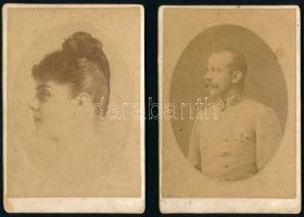 cca 1880 Rudolf főherceg és szeretője, Vetsera Mária bárónő portréi, 2 db keményhátú kabinetfotó, kissé foltosak, 16x11 cm