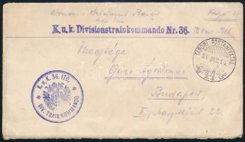 1915 Tábori posta levél "K.u.k. Divisionstrainkommando Nr.36." + "TP 44"