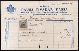 1911 Kassa, Pausz Tivadar porcelánkereskedő, üveggyáros fejléces számlája