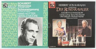 Karajan Strauss a Rózsalovag c operettének két kazettás díszkiadása szövegkönyvvel NM + Schubert Winterreise, Schwanengesang dupla kazettás kiadás NM