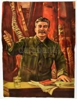 cca 1950 Sztálin plakát, hajtott, lapszéli szakadásokkal, 44,5×33 cm