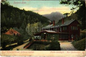 1908 Thurzófüred, Kúpele Turzov (Gölnicbánya, Gelnica); Fürdő vendéglő. Feitzinger Ede 1905. Aut. N. 733. / spa, restaurant (kopott sarkak / worn corners)