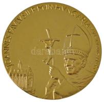 Tóth Sándor (1933-) 1991. "JOANNES PAVLVS II P M IN HVNGARIA XVI XX AVG MCMXCI / BUDAPEST ESZTERGOM PÉCS MÁRIAPÓCS DEBRECEN SZOMBATHELY" aranyozott bronz emlékérem műanyag tokban II. János Pál pápa magyarországi látogatása alkalmából (42,5mm) T:AU ph.