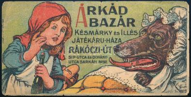 cca 1910 Késmárky és Illés Árkád Bazár számolócédula Piroska motívummal. 14x7 cm. Széleinél kisebb sérülések.