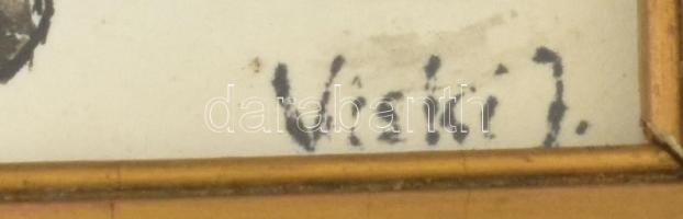 Viski J jelzéssel: Ló portré. Tus, papír. Üvegezett fakeretben, 20x25,5 cm