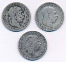 Ausztria 1894-1915. 1K Ag (3xklf) "Ferenc József" T:VF,F patina  Austria 1894-1915. 1 Corona Ag (3xdiff) "Franz Joseph" C:VF,F patina  Krause KM#2804, KM#2820