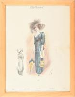 cca 1900 "Chic Parisien", színes női divatkép. Színes litográfia, papír, Atelier Bachwitz. 39x29 cm. Üvegezett fakeretben.