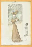 cca 1900 "Chic Parisien" no. 109, színes női divatkép. Színes litográfia, papír, Atelier Bachwitz. 39x29 cm. Üvegezett fakeretben.