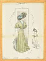 cca 1900 "Chic Parisien", színes női divatkép. Színes litográfia, papír, Atelier Bachwitz. 39,5x29,5 cm. Üvegezett fakeretben.