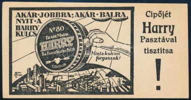 Harry paszta számolócédula. "Cipőjét Harry pasztával tisztítsa!" 13x7 cm.