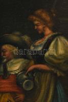 Jelzés nélkül, feltehetően XIX. sz. vége: Mulatozó társaság. Olaj, karton. Dekoratív, sérült fakeret...