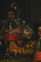 Jelzés nélkül, feltehetően XIX. sz. vége: Mulatozó társaság. Olaj, karton. Dekoratív, sérült fakeret...