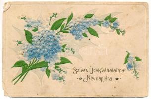 1909 Szíves üdvkívánalmaimat névnapjára / Name Day greeting art postcard. Emb. (b)