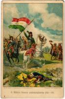 "Az Istenért, a hazáért, a szabadságért" II. Rákóczi Ferenc szabadságharca 1703-1711, magyar zászló. Bilkei Dezső és Radovánovics János kiadása / Francis II Rákóczi and the War of Independence, Hungarian flag, military propaganda art postcard. litho (EM)