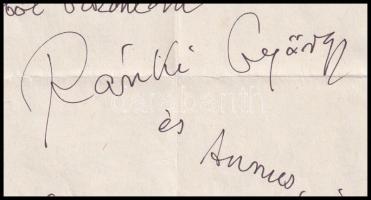 1987 Ránki György (1907-1992) zeneszerző születésnapi köszöntést megköszönő autográf sorai, aláíráss...