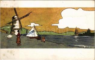 Folklore art postcard, windmill s: Pipp (fl)